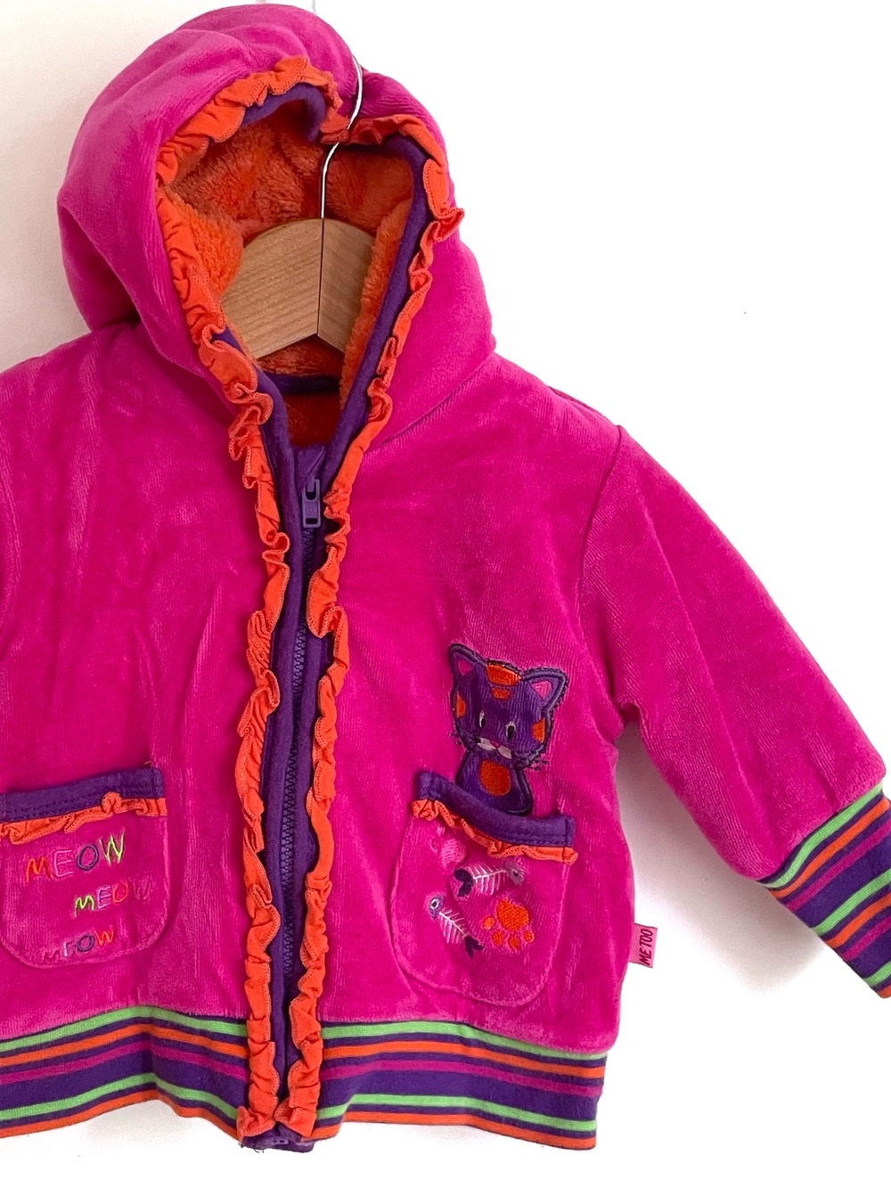 Like New European Danish 🇩🇰 Plush-Lined Velour Zip-Up Hoodie Jacket, Baby Girl